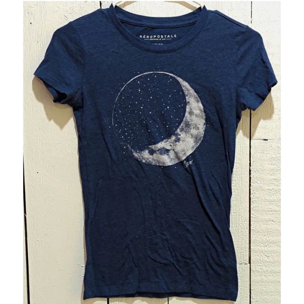 Aéropostale Juniors XS Blue Moon Graphic Print Crew Neck Short Sleeve T-Shirt